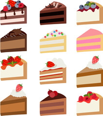 vector sweet cake slices. pieces of cake with berries