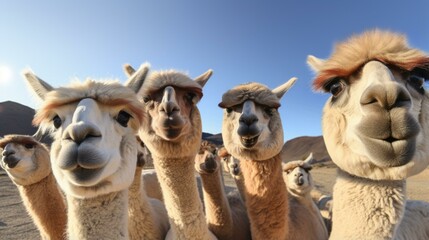 Obraz premium A group of alpacas looking at the camera