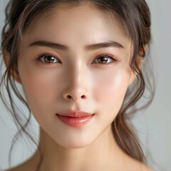 Obraz premium Close-up portrait of a beautiful young Asian woman with flawless skin