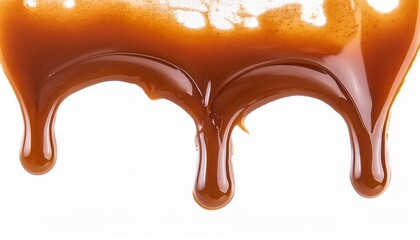 dripping caramel drops of sweet sauce isolated on white background melted caramel sauce