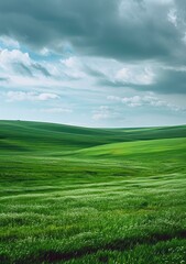 Fototapeta premium Green rolling hills under cloudy sky