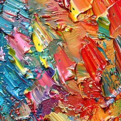 A vibrant display of a colorful abstract painting. It features a variety of colors and shapes, creating a sense of movement and energy.