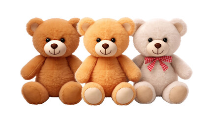 set of 3 stuffed animal toys isolated on a transparent background 