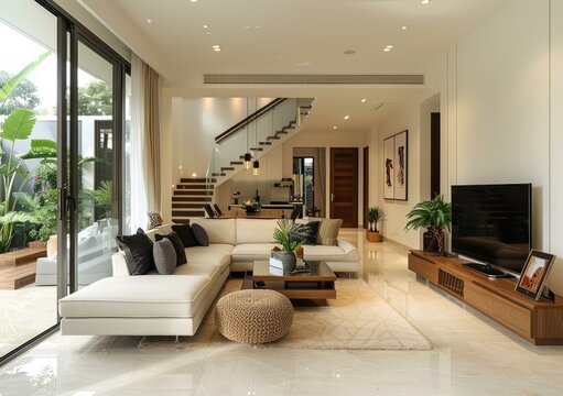 Bright and Airy Modern Living Room Design With Tropical Elements