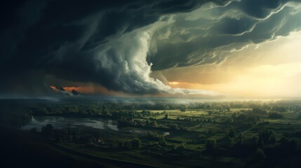 Obraz premium Dramatic stormy sky over the river. Nature composition.