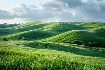 Obraz premium Green rolling hills under cloudy sky
