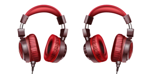 set red headphones isolated cutout on a transparent background