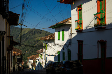 Beautiful streets at the historical downtown of the heritage town of Salamina located at the Caldas...
