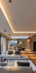 Bright living room with white sofa and wooden floor