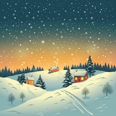 Fototapeta premium Snowy Village Landscape