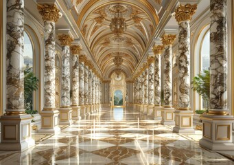 Fototapeta premium ornate hallway with marble columns and gold decorations