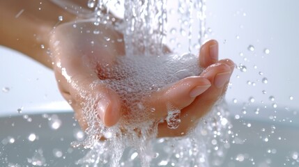 Fototapeta premium Woman washing her hands with soap and water