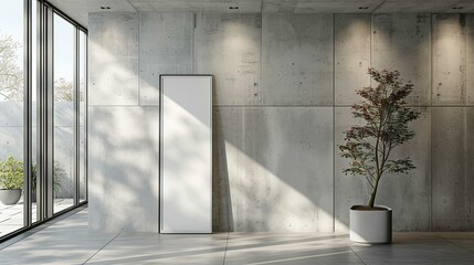 Obraz premium Bright and Airy Room with Concrete Walls and Large Windows