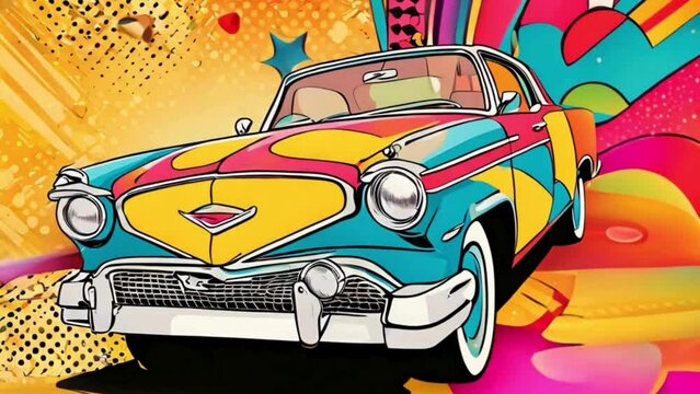 An energetic pop art display showcasing bold colors and intricate designs, reminiscent of the comic book artwork popular in the 1960s
