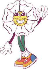 Flower retro groovy mascot character