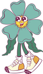 Flower retro groovy mascot character