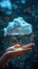 Fototapeta premium Hand holding a glowing cloud of light