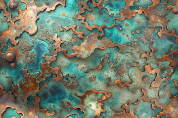 Artistic Rendering of Patinated Bronze with Patina Detailed in Shades of Turquoise and Coral