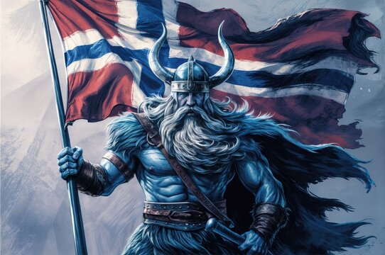 Viking and Norwegian flag concept illustration. Norwegian constitution day illustraston design. 