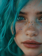 dziewczyna z niebieskimi włosami