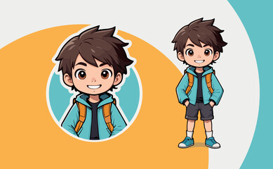 Vector student, student design, cartoon boy with backpack going to school