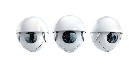 set of security cameras in white glossy material isolated on a transparent background