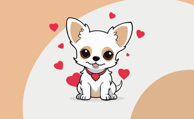 Premium dog vector, cute puppy, Chihuahua breed, loving puppy, collar with heart.