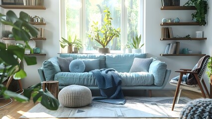 Cozy Scandinavian Home with Midcentury Living Room Furniture and Elegant Decor. Concept Scandinavian Home, Midcentury Furniture, Elegant Decor, Cozy Vibes