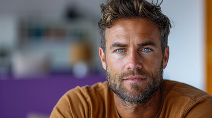 Professional studio photo portrait of a attractive handsome man, beautiful guy with beard, a person, with a pronounced emotional expression, widescreen 16:9