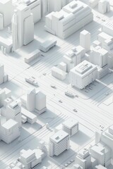 3D rendering of a white Map scene with City roads and Buildings