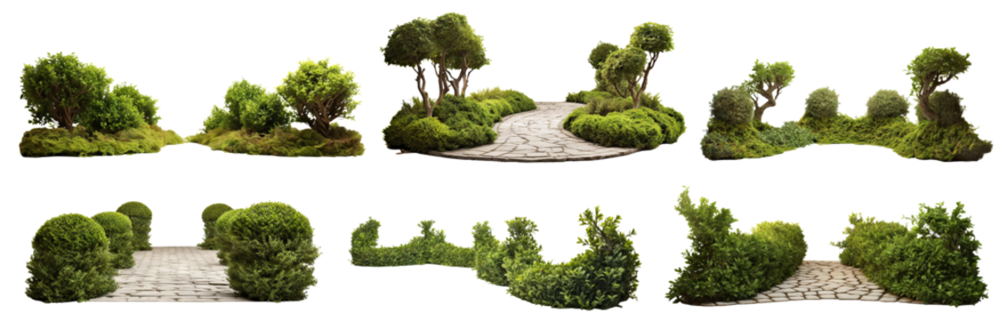 Set of lush garden bushes, cut out