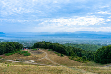 Panoramic view of Khust valley, Carpathian mountains, Ukraine