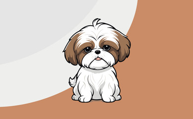 Premium dog vector, cute puppy, cute Shih Tzu breed with collar with heart
