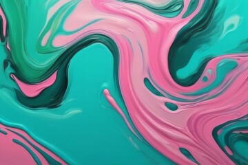 Banner with Liquid acrylic fluid abstract background. Green, pink and turquoise backdrop abstract mixing painting. Art with flows and splashes for interior poster, banner