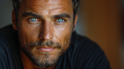 Professional studio photo portrait of a attractive handsome man, beautiful guy with beard, a person, with a pronounced emotional expression, widescreen 16:9