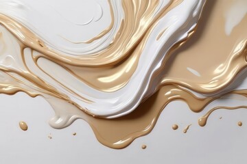 Banner with Liquid acrylic fluid abstract background. White, gold and beige backdrop abstract mixing painting. Art with flows and splashes for interior poster, banner