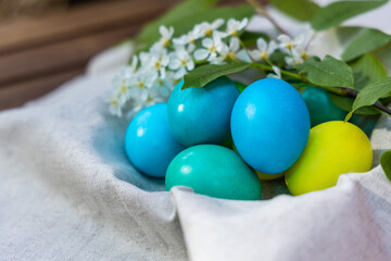 Basket of Spring: Delightful Blue and Yellow Easter Eggs