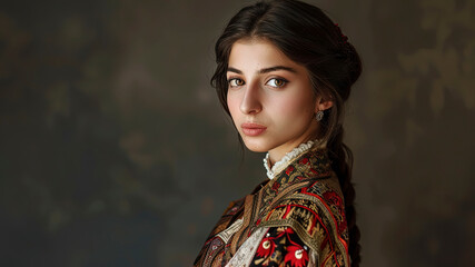 pretty young woman in national clothes, woman with traditional clothes, pretty girl portrait