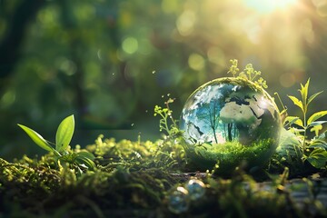 glass transparent sphere symbolized planet earth and ecology, concept of life and nature protection, environment day wallpaper