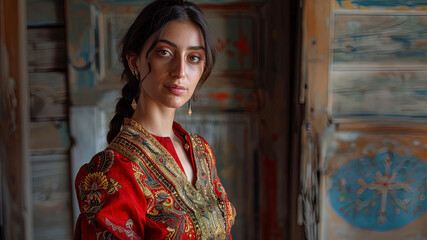 pretty young woman in national clothes, woman with traditional clothes, pretty girl portrait