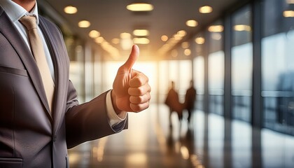modern office, businessman's hand, thumb up
