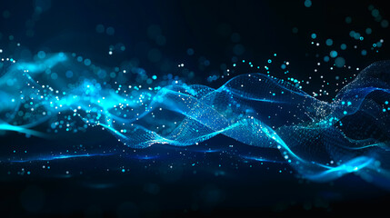 A blue wave background with light and sparkles.