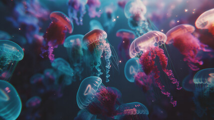 Panoramic View Underwater with Jellyfish 