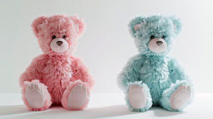 Two teddy bears sitting side by side.