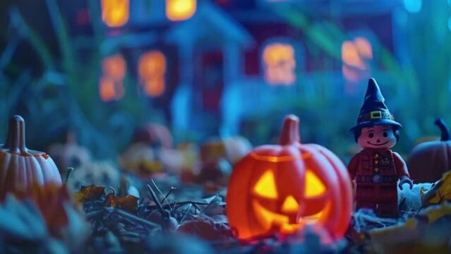 Haunted Subway Tunnel, Toy at Night, Halloween Background pumpkin scary animation looping 4k High-Quality video