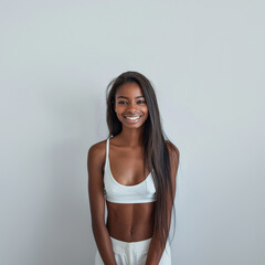 Fototapeta premium A cute woman Smiling wearing white tank