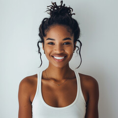 A cute woman Smiling wearing white tank