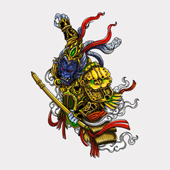 Angry monkey king sun character vector illustration