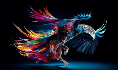 Obraz premium A soaring eagle with a vibrant burst of feathers, representing artistic expression and liberation