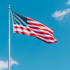 Fototapeta premium A close-up shot of the American flag waving in the wind, symbolizing patriotism and freedom.